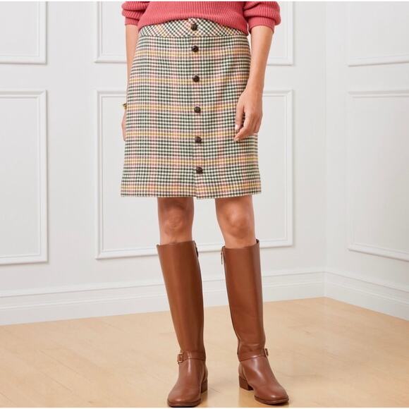 Talbots Button Front Wool Blend Houndstooth Plaid Above the Knee Size 10 - Picture 2 of 11